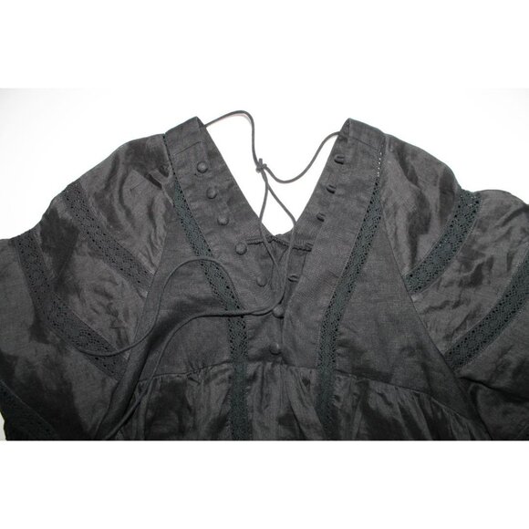 Joslin Net Sustain Ellie Crochet-Trimmed Ruffled Linen Mini Dress Black Size 10 - Picture 6 of 8